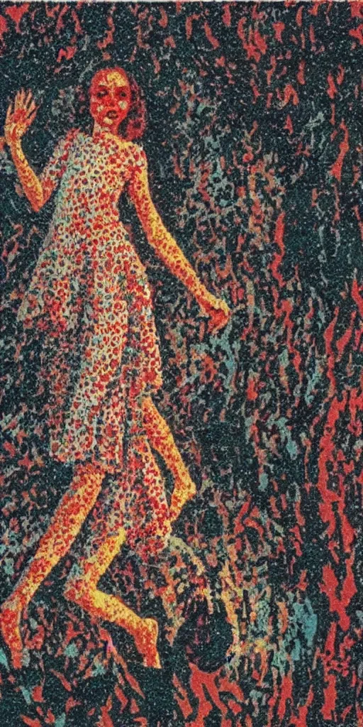 Image similar to a film still of suspiria by dario argento, 1 9 7 7, painted by impressionism, pointillism, detailed