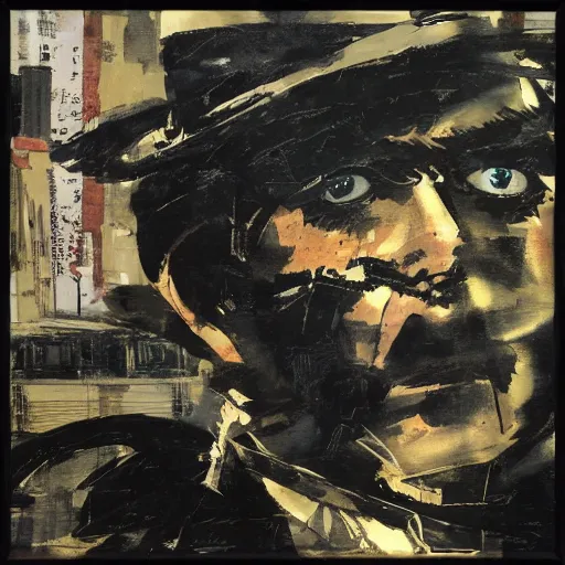 Prompt: a portrait of corto maltese dreaming about the forbidden city of valparaiso and the tango dancer he met there, oil on canvas by dave mckean and yoji shinkawa