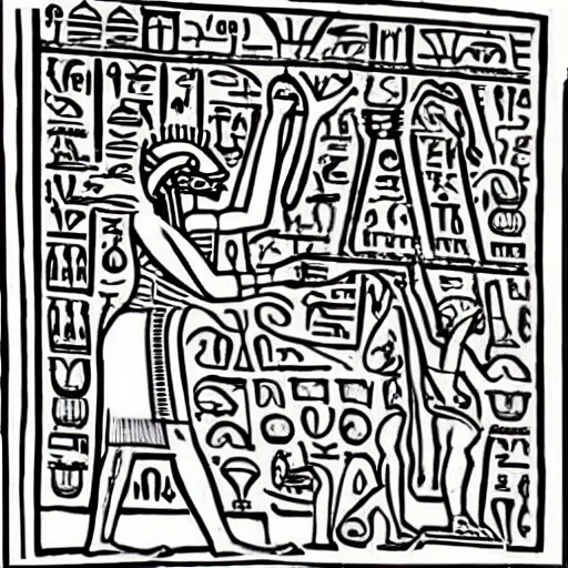 Prompt: ancient Egypt scene where jackels are taking over the city, in the style of keith harring, black and white