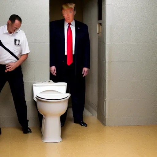 Image similar to donald trump drinking out of the toilet in prison