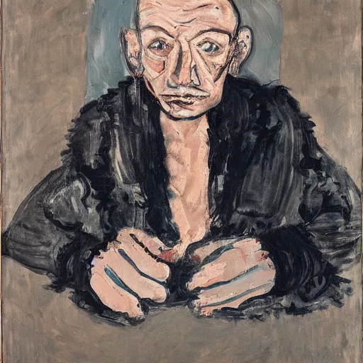 Image similar to painting of a man staring at you, by georg baselitz