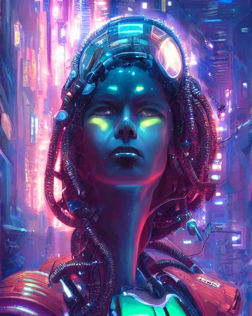 Image similar to a cyberpunk close up portrait of cyborg medusa, electricity, sparks, bokeh, soft focus, by paul lehr, jesper ejsing