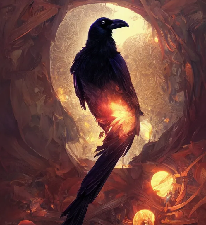 Image similar to perfectly - centered - portrait of a raven bird from league of legends, intricate, highly detailed, digital painting, artstation, concept art, smooth, sharp focus, illustration, unreal engine 5, 8 k, art by artgerm and greg rutkowski and alphonse mucha