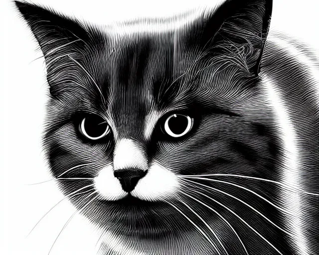 Image similar to black and white cat, a simple vector based illustration, by ross tran, artgerm