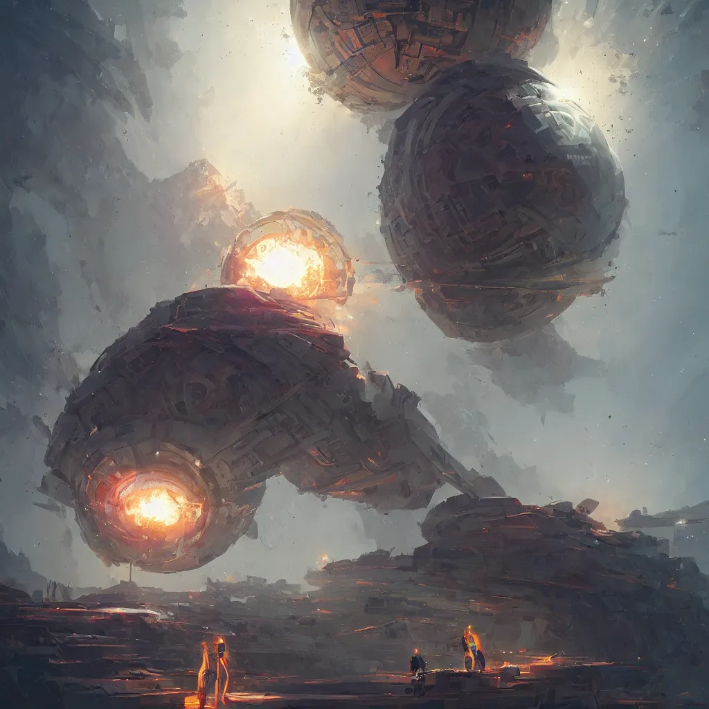 Image similar to dyson sphere program, by greg rutkowski, by rhads, by jesper ejsing, so many wires, in style of arcane, sharp focus, man standing
