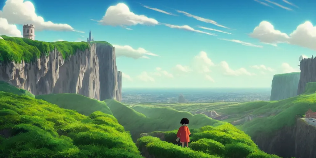 Prompt: background matte painting cliffs of dover miyazaki ghibli miyamoto pixar dreamworks, full frame, vista english countryside.