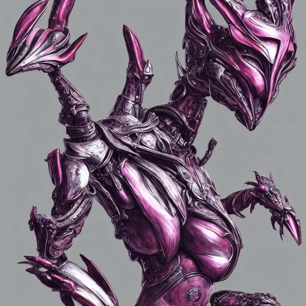 Prompt: extremely detailed bust shot of a goddess that's a giant beautiful stunning anthropomorphic robot female dragon, standing majestically over mountains, elegant pose, streamlined shiny silver metal armor, fuchsia skin below the armor, sharp metal claws, long elegant tail, detailed warframe fanart, high quality digital art, giantess art, furry art, warframe art, furaffinity, DeviantArt, 8k HD, octane render
