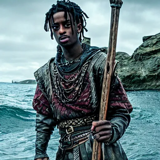 Image similar to playboi carti in vikings 4 k the detailed super realistic