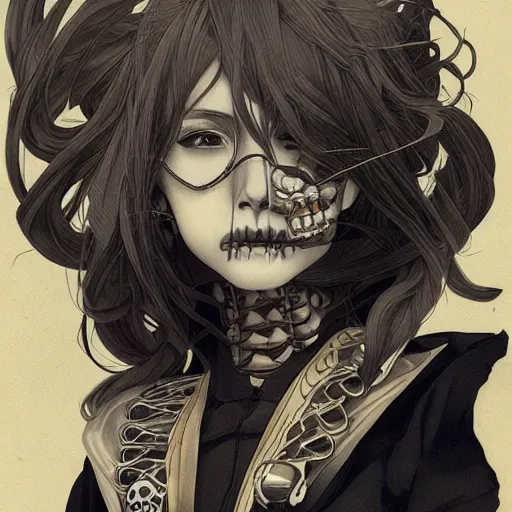 Prompt: anime manga skull portrait young woman skeleton, intricate, elegant, highly detailed, digital art, ffffound, art by JC Leyendecker and sachin teng