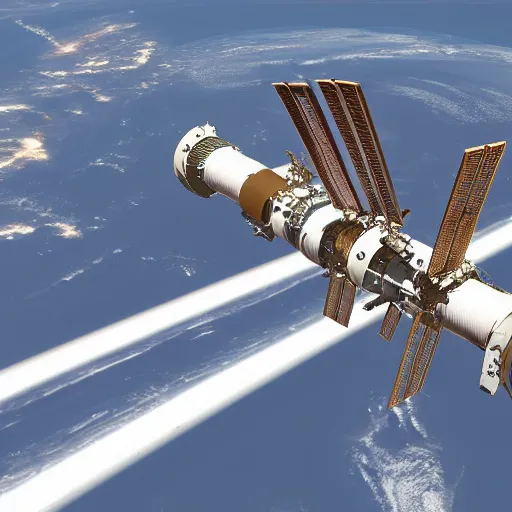 Image similar to concept art of space station in a first - angle projection