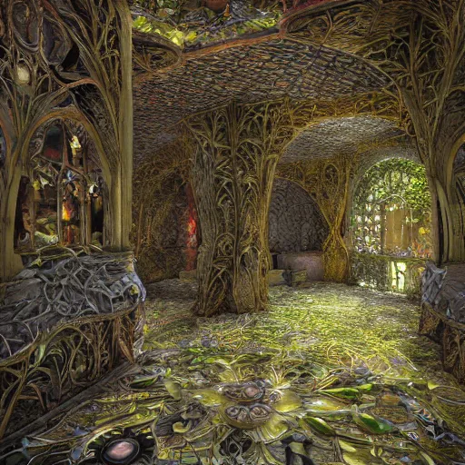 Image similar to photograph art overgrowth geometric cryengine render digital art by james christensen, john stephens, antoni gaudi