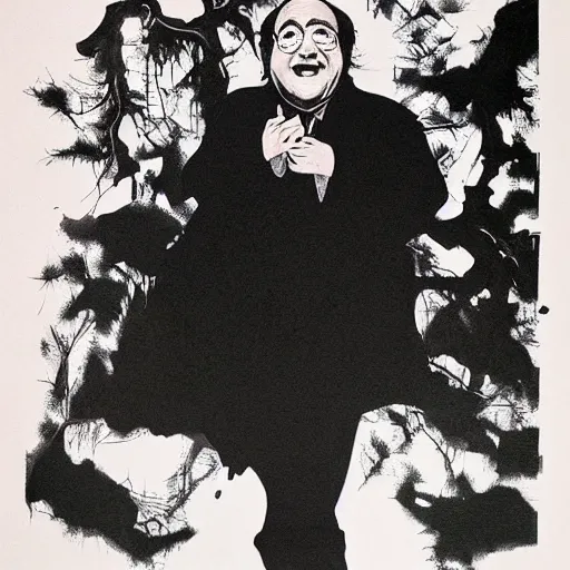 Image similar to danny devito japanese ink print