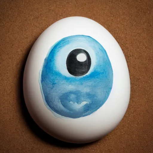 Prompt: portrait of an egg with a water - color monster on it, studio lighting, product photo