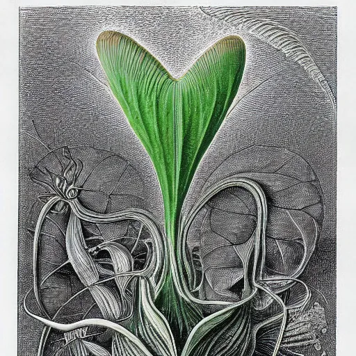 Image similar to technicolor venus flytrap, by Ernst Haeckel, by M.C. Escher, beautiful, eerie, surreal, colorful