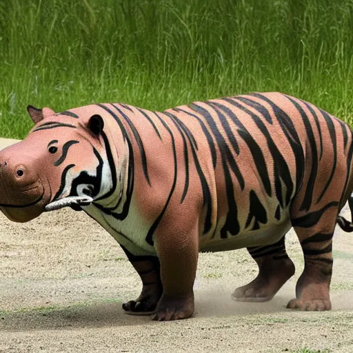 Image similar to a tiger hippo hybrid