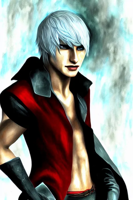dante from devil may cry 3 portrait dnd, painting by