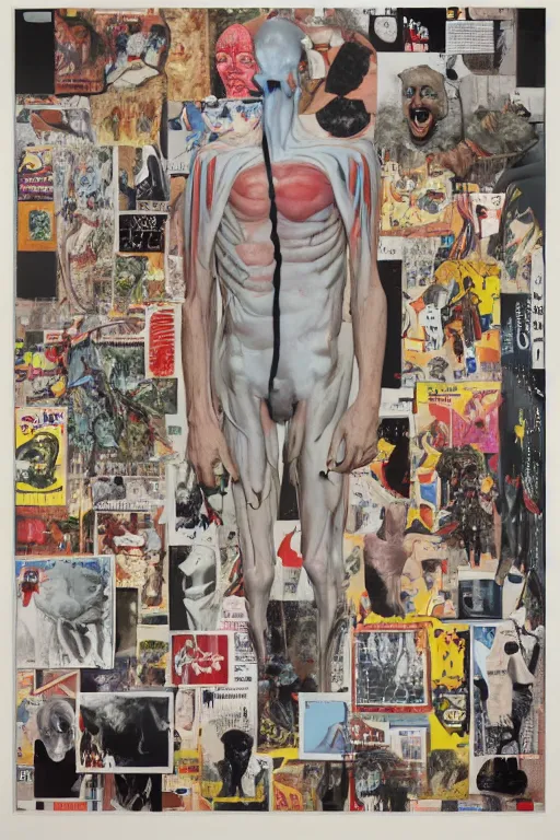 Image similar to youre from your father worm. symmetrical anatomy, pop art, torn magazine, without duplication, art by richard hamilton and mimmo rotella.