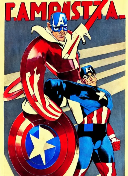 Image similar to hitman dressed as captain america. portrait by clyde caldwell and jean giraud and anton otto fischer and john philip falter and will eisner and gil elvgren