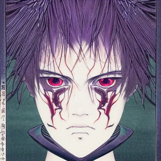 Image similar to prompt : portrait of muse soft light painted by takato yamamoto, purple rinnegan eyes, inspired by ninja anime, smooth face feature, intricate oil painting, high detail, sharp high detail, manga and anime