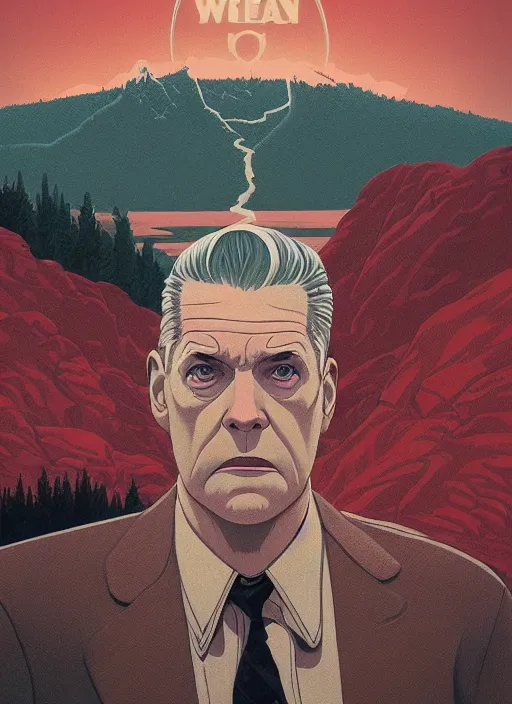 Prompt: Twin Peaks poster artwork by Michael Whelan and Tomer Hanuka, Rendering of film camera lens looking at you from scene from Twin Peaks, full of details, by Makoto Shinkai and thomas kinkade, Matte painting, trending on artstation and unreal engine