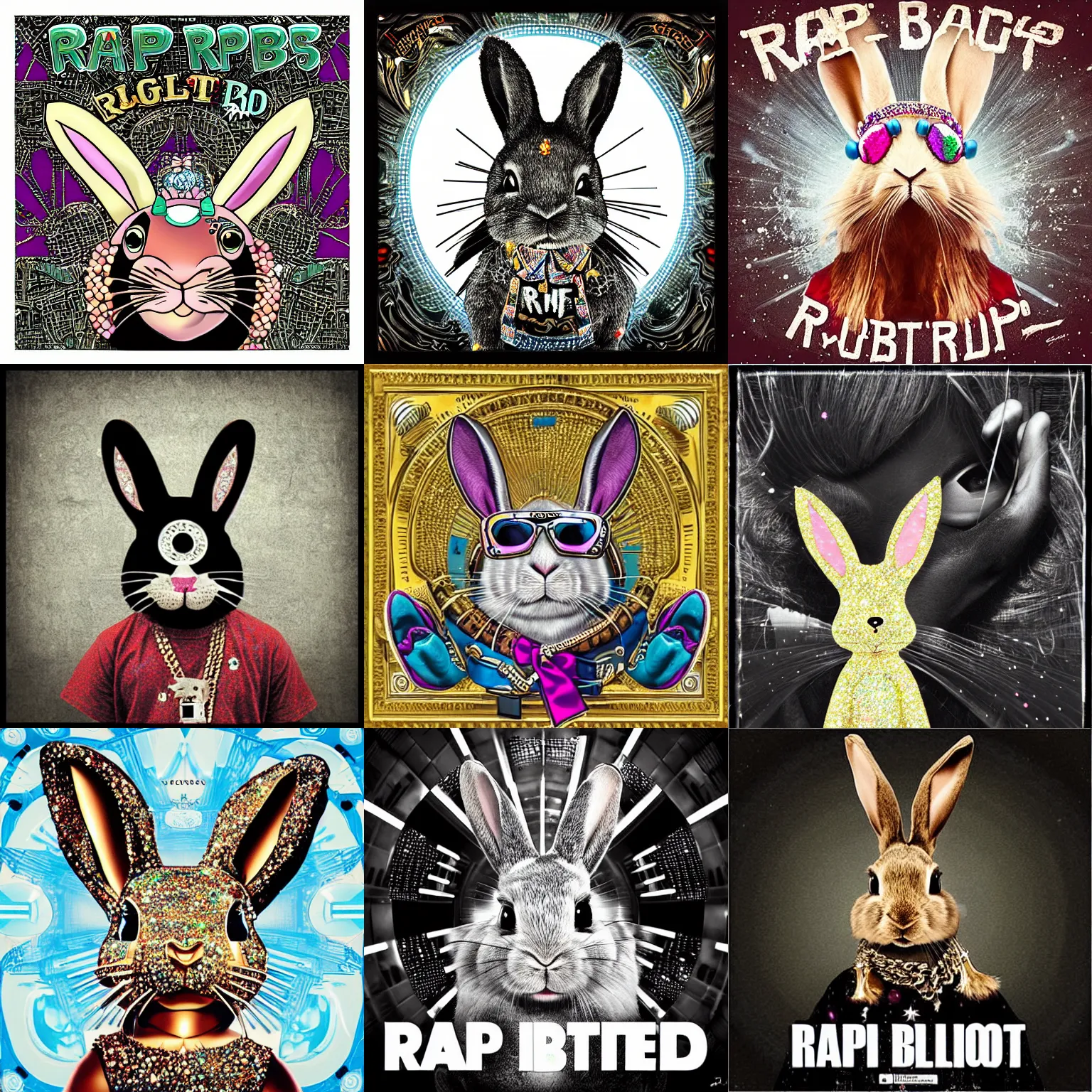 Prompt: rap album cover featuring blinged out rabbit