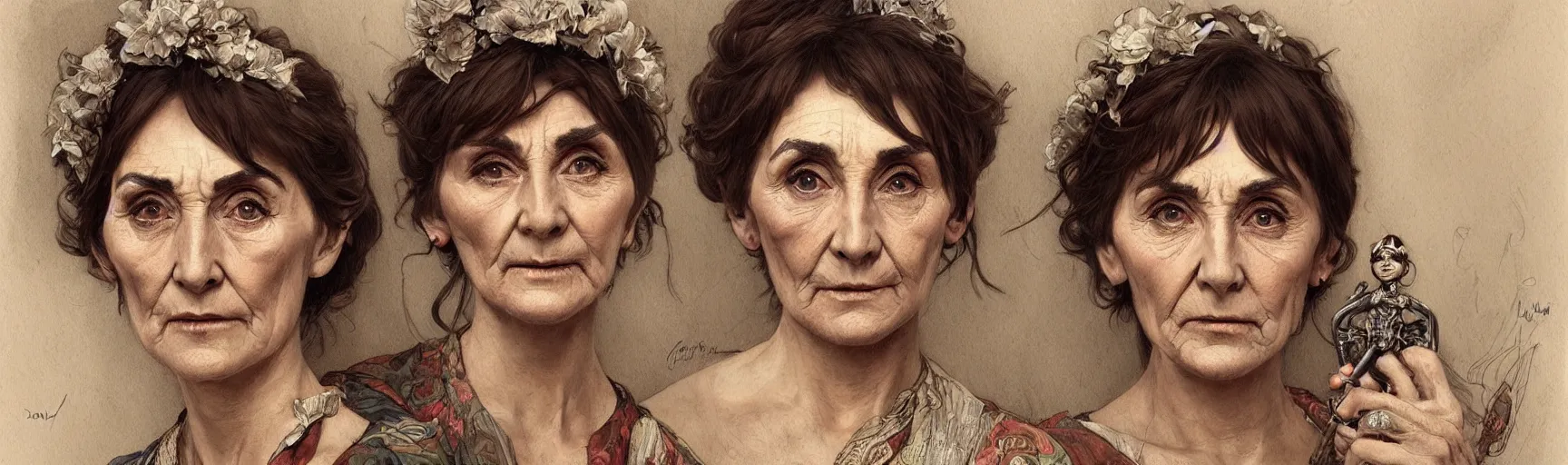 Image similar to amazing lifelike award winning pencil illustration of dot cotton June brown trending on art station artgerm Greg rutkowski alphonse mucha cinematic