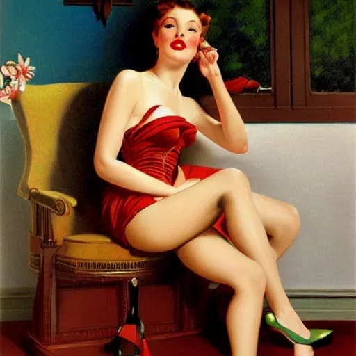 Image similar to woman painting by gil elvgren