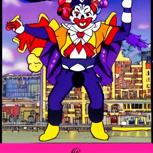 Image similar to giant clown attacking a city in sailor moon