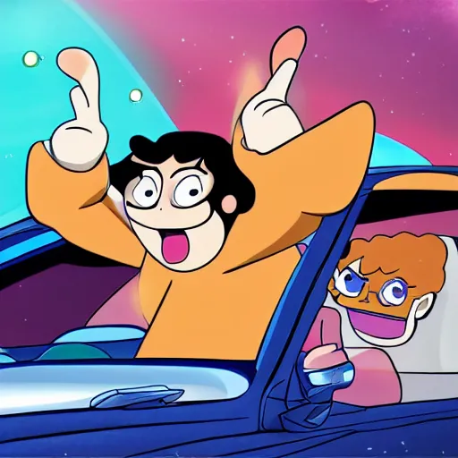 Prompt: steven universe in a car