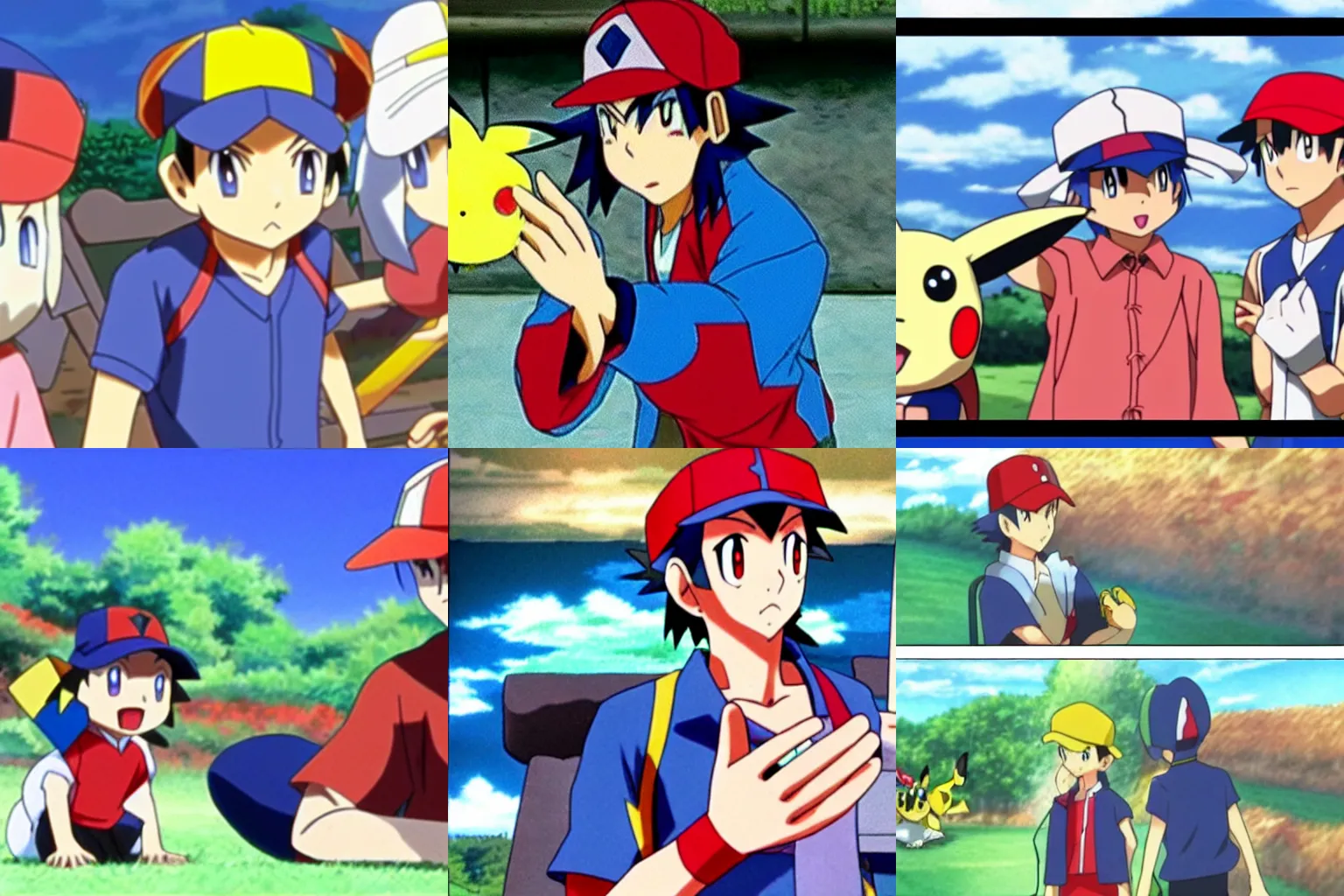 Prompt: pokemon anime deleted scene with ash ketchum, television screen capture