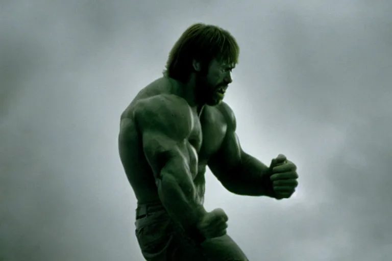 Image similar to chuck norris as the hulk, cinematic, movie still, dramatic lighting, by bill henson, 1 6 : 9 ratio