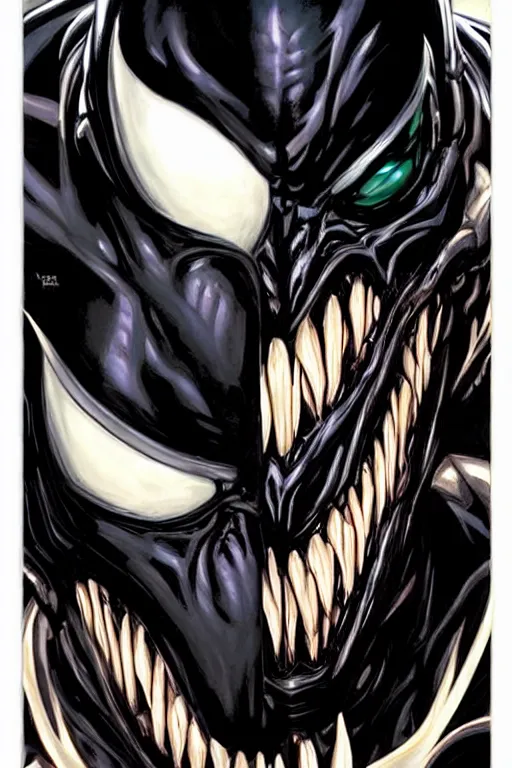 Image similar to a portrait of Venom by Clayton Crain, Javier Garron and Gerardo Sandoval