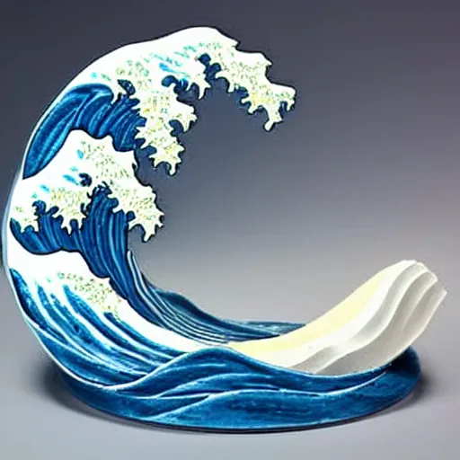 Prompt: a diorama of a wave on a table in the style of The Great Wave off Kanagawa