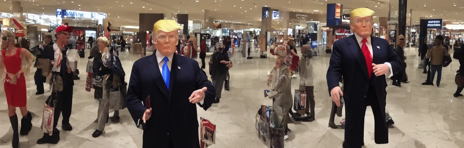 Image similar to Candid photo of donald trump in disguise trying to blend in at a mall