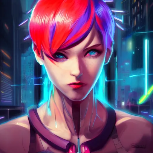 Prompt: colored pencil, anime cyberpunk art, beautiful full body female cyborg - angel, red to blue to purple fade, glowing red left eye and glowing blue right eye, advanced digital cyberpunk art, wlop, rossdraws sakimimichan, ilya kuvshinov, krenz cushart, greg rutkowski - c 1 7