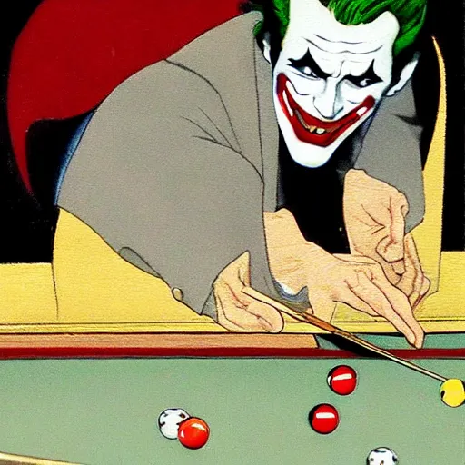 Image similar to the joker playing pool by foujita, tsuguharu, magical realism