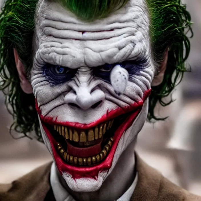 Image similar to willem dafoe as the joker, 8 k, movie still