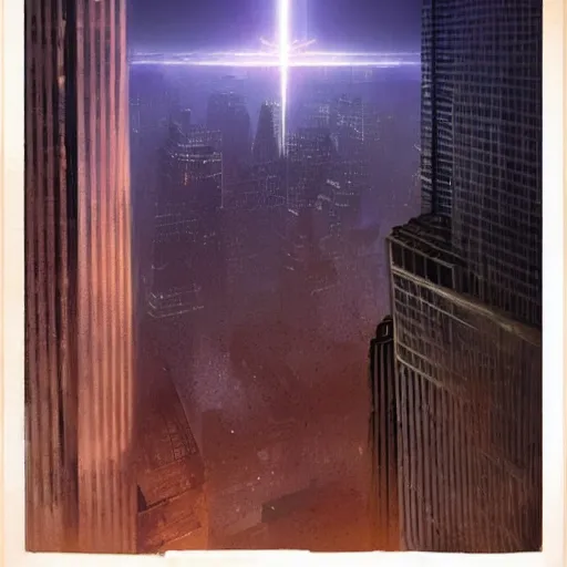 Prompt: homelander laser eyes through wtc, Greg Rutkowski, beautiful art,