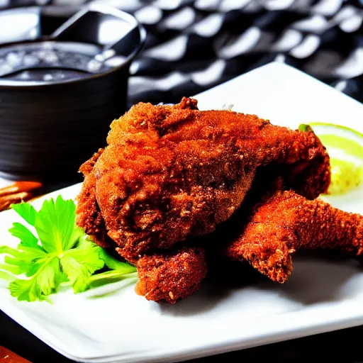 Prompt: black fried chicken, photo, detailed, 4k