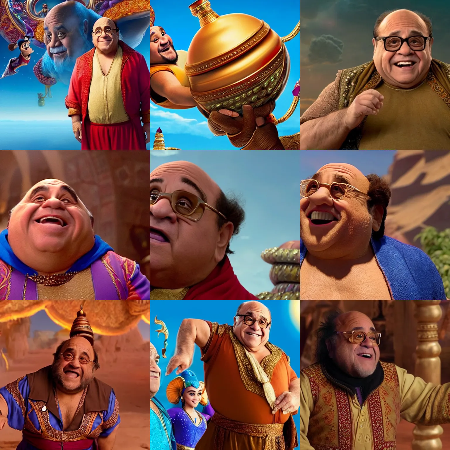 Prompt: screenshot of danny devito in the disney movie aladdin 4 k