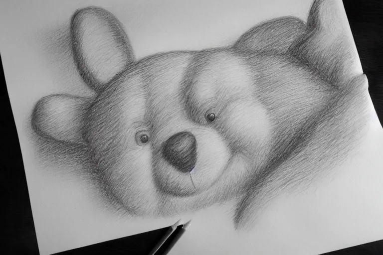 Prompt: winnie the pooh, pencil sketch, high detail, hyper realistic,