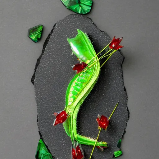 Image similar to venus flytrap made of crystal and gemstones