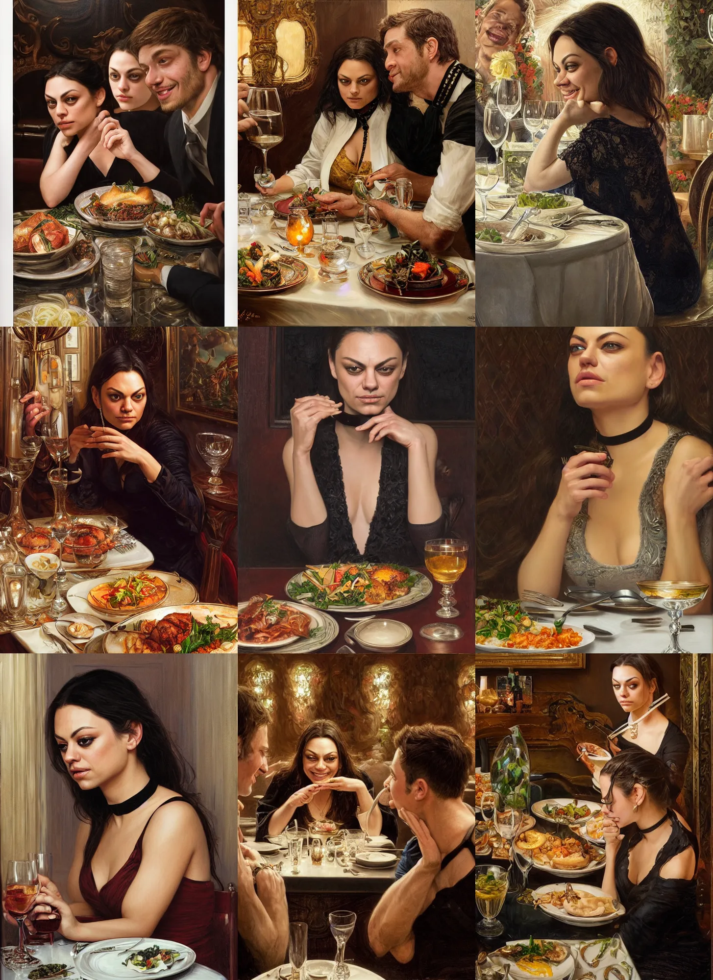 dinner with mila kunis laughing sitting across the | Stable Diffusion ...