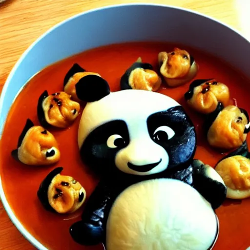 Prompt: kungfu panda cooking momos over the clouds