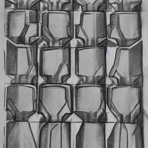 Prompt: mc esher charcoal drawing of tessellation of robots