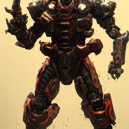 Image similar to doom slayer, painted by tsutomu nihei, painted by stanley lau