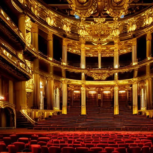 Image similar to high quality, high detail, vienna operahouse interior, burning jungle set design, photorealistic lighting