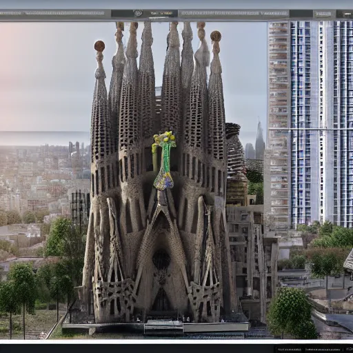 Image similar to sagrada - familia - empire state hybrid, architectural render, cg society