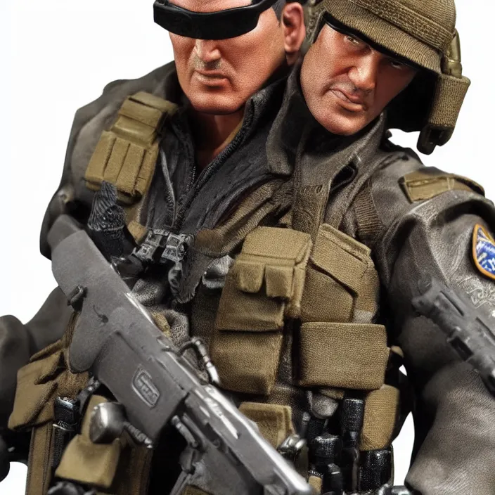 Prompt: detailed figure of steven seagal from sniper special ops, first 4 figures, detailed product photo