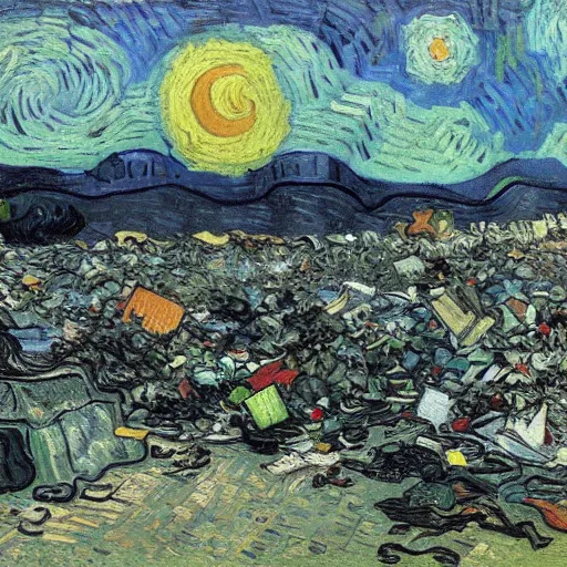 Image similar to pile of garbage, art by van gogh